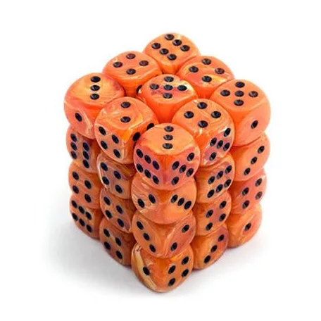 Chessex Signature 12mm d6 with pips Dice Blocks (36 Dice) - Vortex Orange w/black-27833