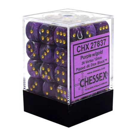 Chessex Signature 12mm d6 with pips Dice Blocks (36 Dice) - Vortex Purple w/gold-27837