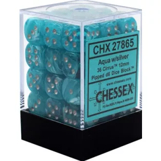 Chessex Signature 12mm d6 with pips Dice Blocks (36 Dice) - Cirrus Aqua w/silver-27865