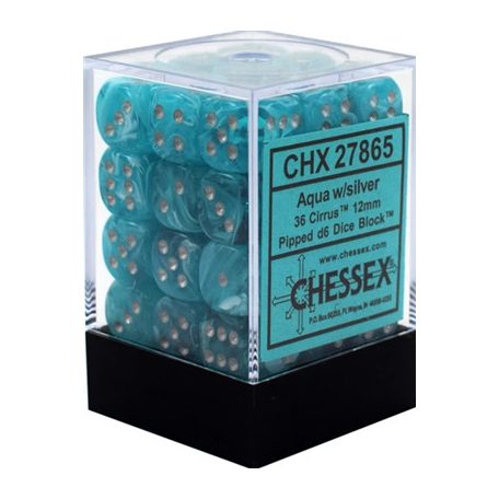 Chessex Signature 12mm d6 with pips Dice Blocks (36 Dice) - Cirrus Aqua w/silver-27865
