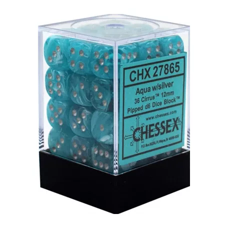 Chessex Signature 12mm d6 with pips Dice Blocks (36 Dice) - Cirrus Aqua w/silver-27865