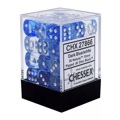 Chessex Signature 12mm d6 with pips Dice Blocks (36 Dice) - Nebula Dark Blue w/white-27866