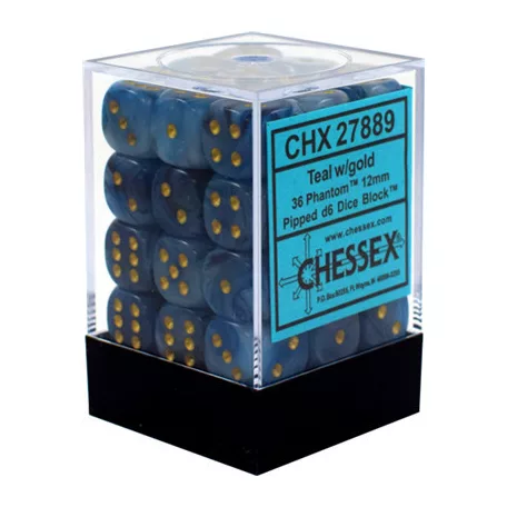 Chessex Signature 12mm d6 with pips Dice Blocks (36 Dice) - Phantom Teal w/gold-27889
