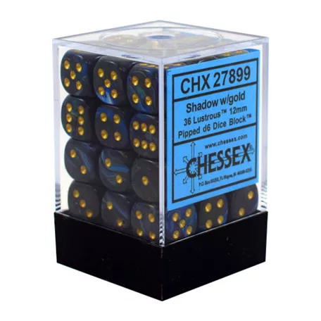 Chessex Signature 12mm d6 with pips Dice Blocks (36 Dice) - Lustrous Shadow w/gold-27899