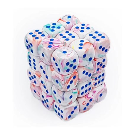 Chessex Signature 12mm d6 with pips Dice Blocks (36 Dice) - Festive Pop Art /blue-27944