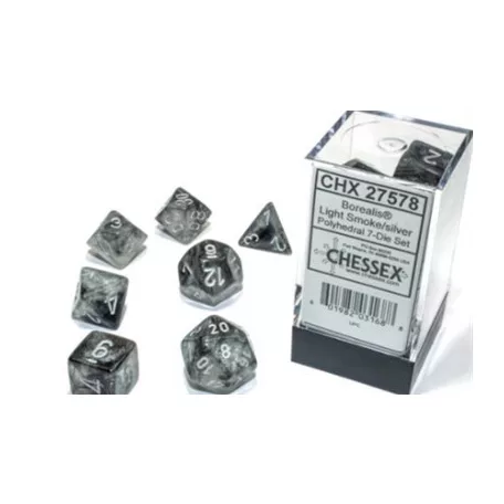 Chessex Borealis Polyhedral Light Smoke/silver Luminary 7-Die Set-27578