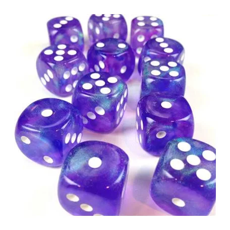 Chessex Borealis 16mm d6 Purple/white Luminary Dice Block (12 dice)-27777