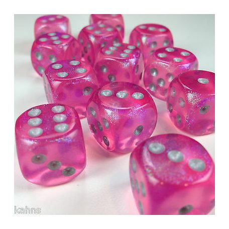 Chessex Borealis 16mm d6 Pink/silver Luminary Dice Block (12 dice)-27784