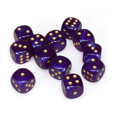 Chessex Borealis 16mm d6 Royal Purple/gold Luminary Dice Block (12 dice)-27787
