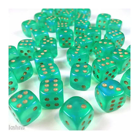 Chessex Borealis 12mm d6 Light Green/gold Luminary Dice Block (36 dice)-27975