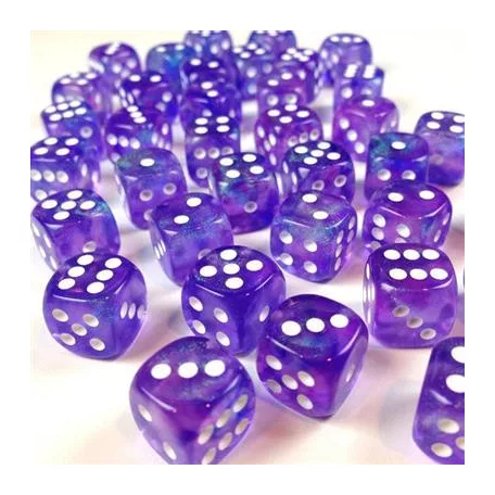 Chessex Borealis 12mm d6 Purple/white Luminary Dice Block (36 dice)-27977