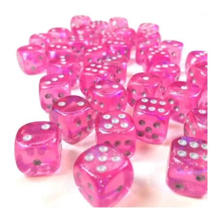 Chessex Borealis 12mm d6 Pink/silver Luminary Dice Block (36 dice)-27984