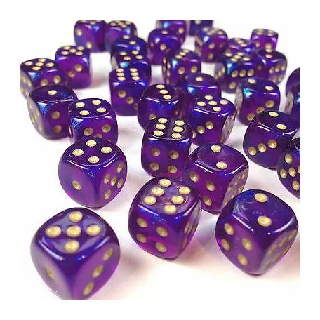 Chessex Borealis 12mm d6 Royal Purple/gold Luminary Dice Block (36 dice)-27987