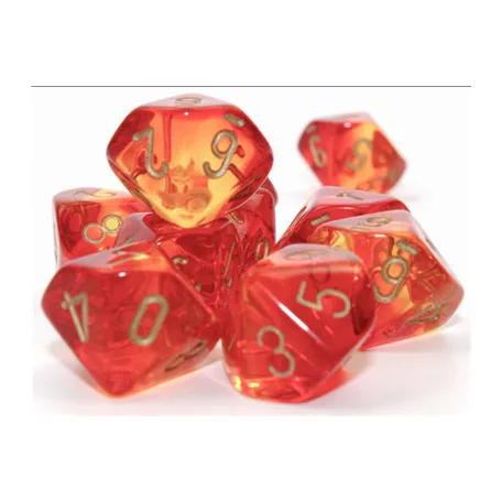 Gemini Translucent Red-Yellow/gold Set of 10 d10s-26268