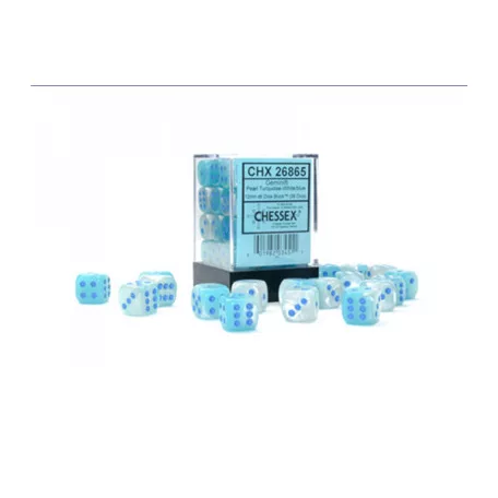Gemini 12mm d6 Pearl Turquoise-White/blue Luminary Dice Block (36 dice)-26865
