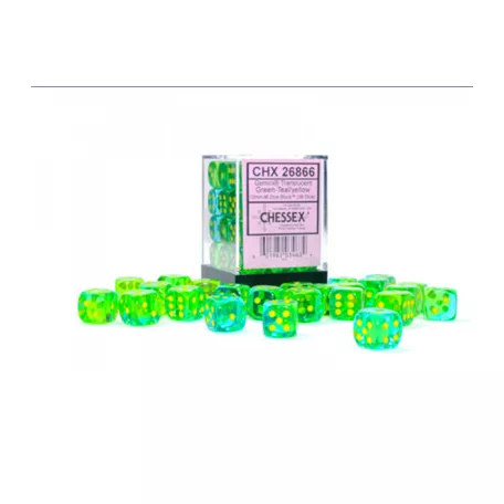 Gemini 12mm d6 Translucent Green-Teal/yellow Dice Block (36 dice)-26866