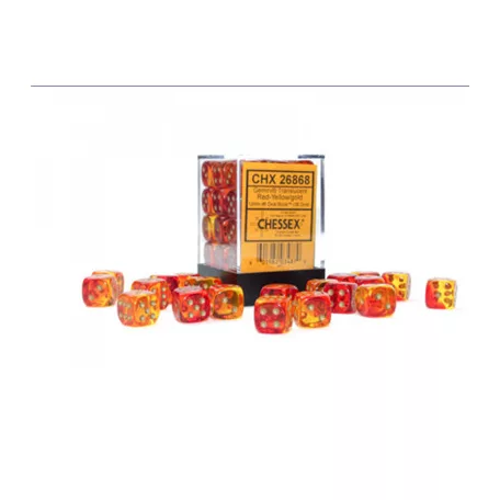 Gemini 12mm d6 Translucent Red-Yellow/gold Dice Block (36 dice)-26868