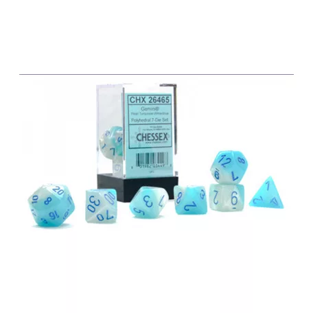 Gemini Polyhedral Pearl Turquoise-White/blue Luminary 7-Die Set-26465