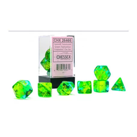 Gemini Polyhedral Translucent Green-Teal/yellow 7-Die Set-26466