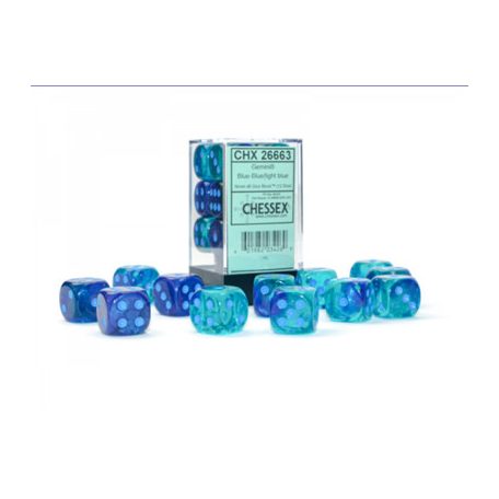 Gemini16mm d6 Blue-Blue/light blue Luminary Dice Block (12 dice)-26663