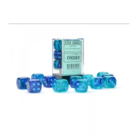 Gemini16mm d6 Blue-Blue/light blue Luminary Dice Block (12 dice)-26663