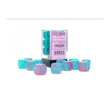 Gemini16mm d6 Gel Green-Pink/blue Luminary Dice Block (12 dice)-26664