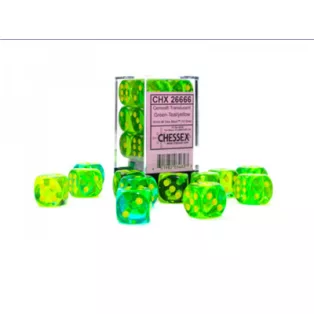 Gemini 16mm d6 Translucent Green-Teal/yellow Dice Block (12 dice)-26666