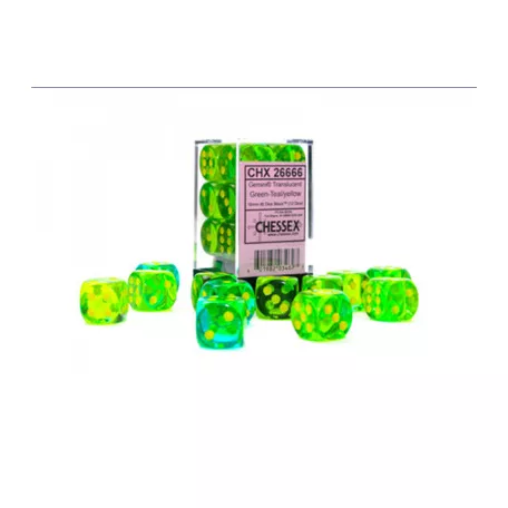 Gemini 16mm d6 Translucent Green-Teal/yellow Dice Block (12 dice)-26666