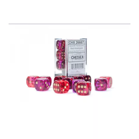 Gemini 16mm d6 Translucent Red-Violet/gold Dice Block (12 dice)-26667