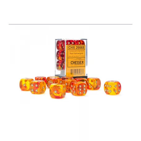 Gemini 16mm d6 Translucent Red-Yellow/gold Dice Block (12 dice)-26668