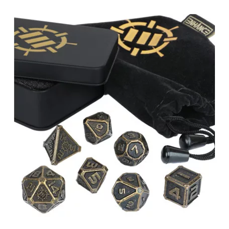 ENHANCE Tabletop RPGs 7pc DnD Metal Dice Set with Case and Dice Bag-ENTTDM7500BKEW